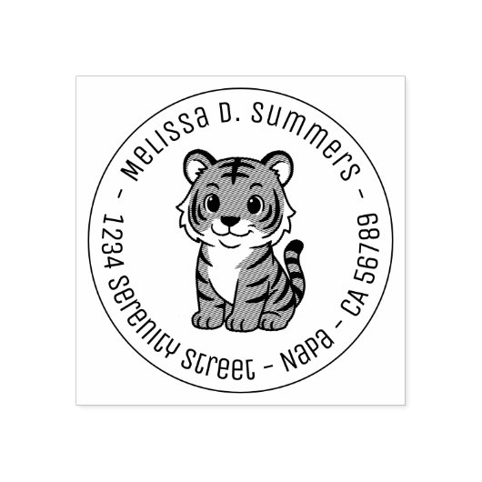 Cute Tiger Cub Round Address Rubberstempel (Afrduk)