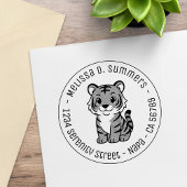 Cute Tiger Cub Round Address Rubberstempel