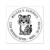 Cute Tiger Cub Round Address Zelfinktende Stempel (Design)