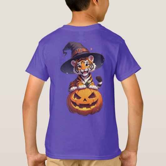 Cute Tiger Cub Wearing Witch Hat T-shirt (Achterkant)