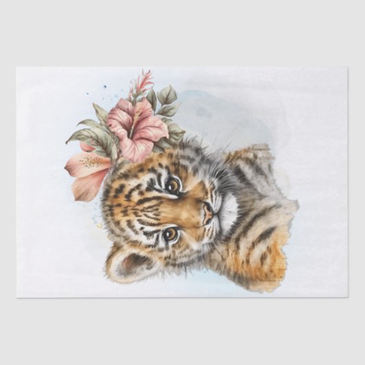 Cute Tiger Floral Cub Waterverf Tissuepapier (Voorkant)