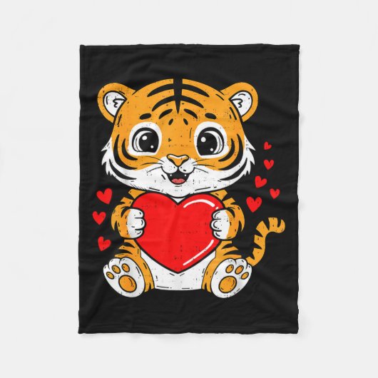 Cute Tiger Holding Heart Kawaii Valentines Day Men Fleece Deken (Voorkant)