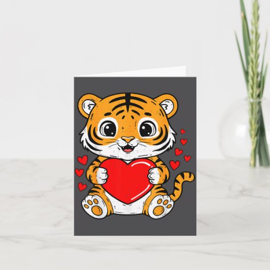 Cute Tiger Holding Heart Kawaii Valentines Day Men Kaart (Voorkant)