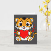 Cute Tiger Holding Heart Kawaii Valentines Day Men Kaart (Gele Bloem)