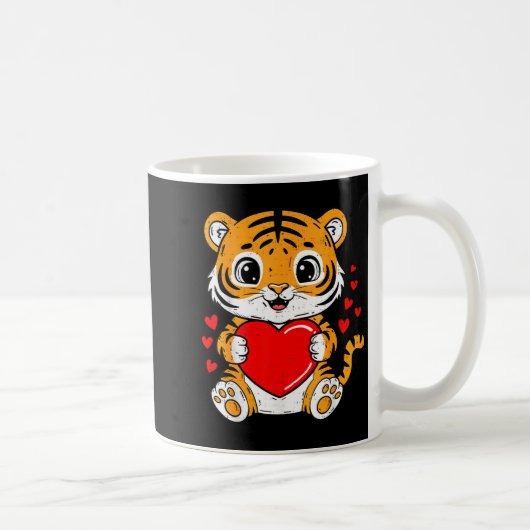 Cute Tiger Holding Heart Kawaii Valentines Day Men Koffiemok (Rechts)