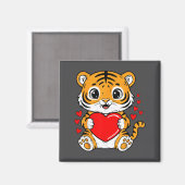 Cute Tiger Holding Heart Kawaii Valentines Day Men Magneet (Voorkant / Achterkant)