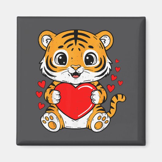 Cute Tiger Holding Heart Kawaii Valentines Day Men Magneet (Voorkant)
