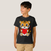 Cute Tiger Holding Heart Kawaii Valentines Day Men T-shirt (Voorkant volledig)