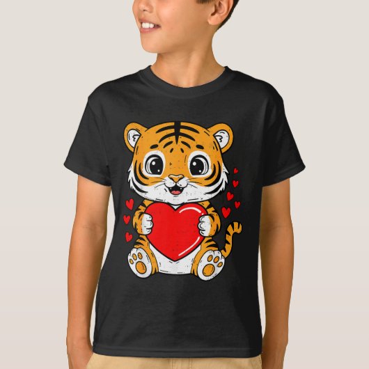 Cute Tiger Holding Heart Kawaii Valentines Day Men T-shirt (Voorkant)