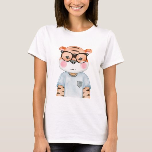 Cute Tiger Illustration T-Shirt (Voorkant)