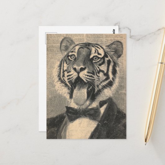 Cute Tiger in a Tux Collage Briefkaart (Voorkant / Achterkant in situ)