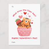 Cute Tiger in Cupcake Aangepaste Kinder Valentijns Feestdagenkaart (Voorkant)