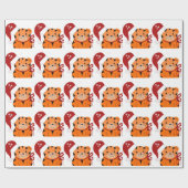 Cute Tiger in een Santa Hat Cadeaupapier (Vlak)