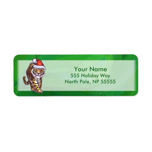 Cute Tiger in Santa Hat op Green Etiket (Voorkant)