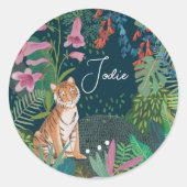 Cute Tiger Jungle Baby Borrelhap Ronde Sticker (Voorkant)
