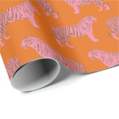Cute Tiger Pattern in Vibrant Pink and Oranje Cadeaupapier (Rol Hoek)