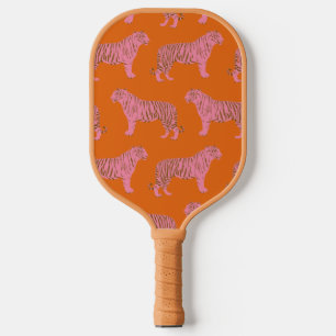 Cute Tiger Pattern in Vibrant Pink and Oranje Pickleball Paddle