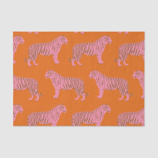 Cute Tiger Pattern in Vibrant Pink and Oranje Tissuepapier (Voorkant)