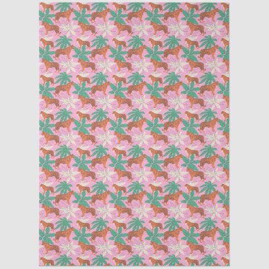 Cute Tiger Pattern Vibrant Pink and Orange Jungle Tissuepapier (Voorkant)