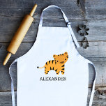 Cute Tiger Persoonlijk Kinder Schort<br><div class="desc">Dit kinderen model voor dierenvrienden bevat een schattige tijgerafbeelding. Pas het aan met de naam van uw kind in zwarte letters. Het maakt een geweldig geschenk voor jongens of meisjes!</div>
