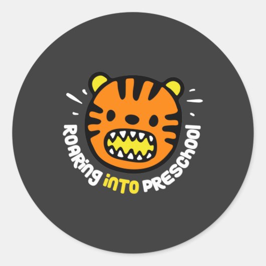 Cute Tiger Roaring in Preschool Ronde Sticker (Voorkant)