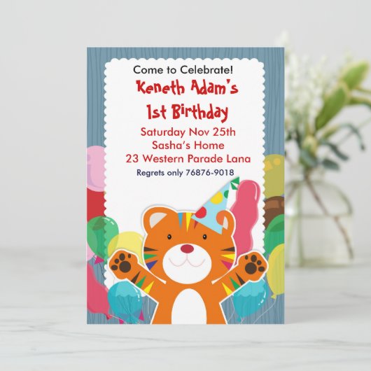 Cute Tiger - Uitnodiging van Kinderen van de Parti (Staand voorkant)