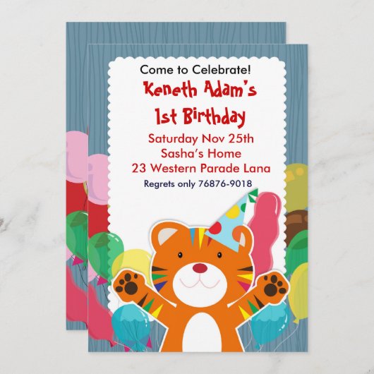 Cute Tiger - Uitnodiging van Kinderen van de Parti (Voorkant / Achterkant)