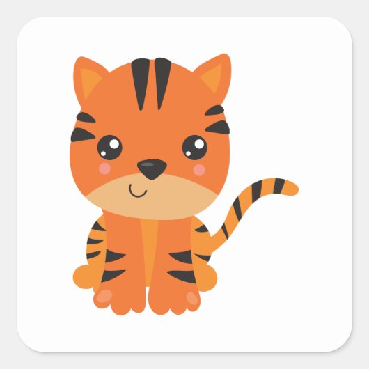 Cute Tiger Vierkante Sticker (Voorkant)