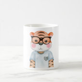 Cute Tiger Wearing Glasses Illustration Coffee Mok (Center)