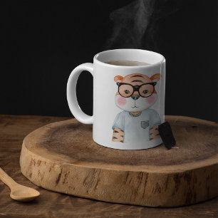 Cute Tiger Wearing Glasses Illustration Coffee Mok