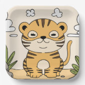Cute Tiger Wild Animal Oerwoud Kinder Party Papieren Bordje (Voorkant)