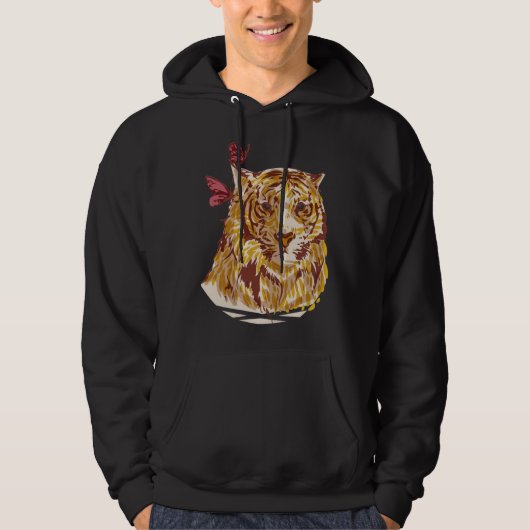 Cute tiger with butterflies safari vintage style hoodie (Voorkant)
