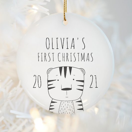 Cute Tijger Baby Eerste Kerstmis Zwart Wit Keramisch Ornament
