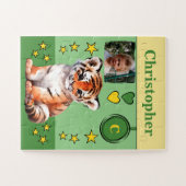 Cute tijger fotonaam groen geel kinderen legpuzzel (Horizontaal)