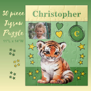 Cute tijger fotonaam groen geel kinderen legpuzzel