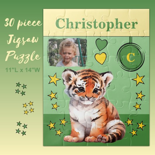 Cute tijger fotonaam groen geel kinderen legpuzzel