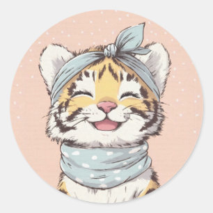 Cute Tijger met Bandana Kinderverjaardagsuitnodigi Ronde Sticker