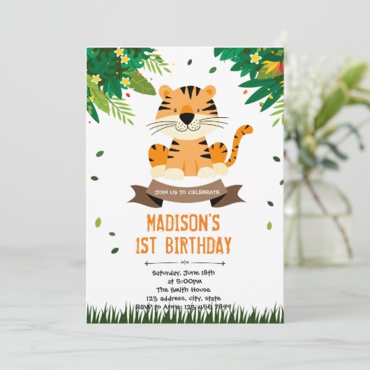 Cute tijgerverjaardagsuitnodiging kaart (Staand voorkant)