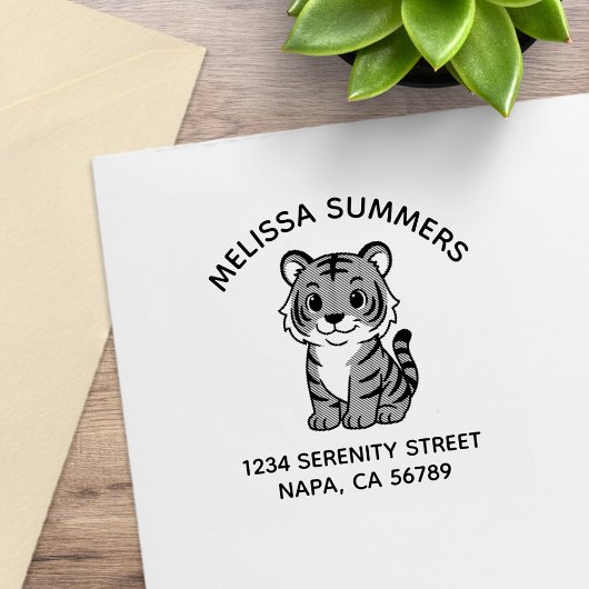 Cute Tijgerwelp Boog Adres Rubberstempel