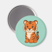 Cute Tijgerwelp op Groen Magneet (Voorkant / Achterkant)