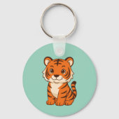 Cute Tijgerwelp op Groen Sleutelhanger (Voorkant)