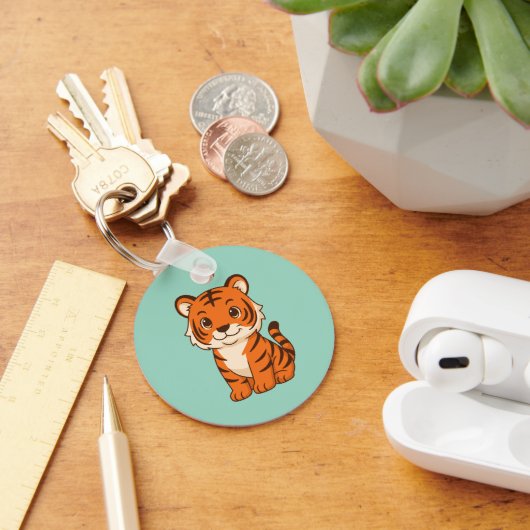 Cute Tijgerwelp op Groen Sleutelhanger (Bureau)