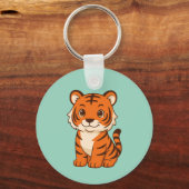 Cute Tijgerwelp op Groen Sleutelhanger (Voorkant)