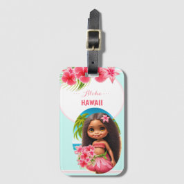 Cute Tiki Girl Summer Vacation Personalized Girl Bagagelabel