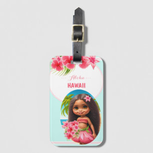 Cute Tiki Girl Summer Vacation Personalized Girl Bagagelabel