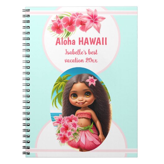 Cute Tiki Girl Summer Vacation Personalized Girl Notitieboek (Voorkant)