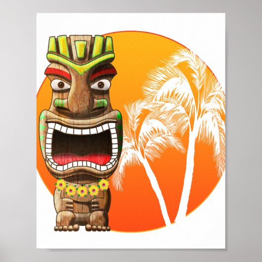 Cute Tiki Statue Beach Sunset Poster (Voorkant)