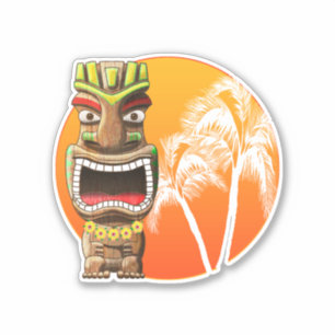 Cute Tiki Statue Beach Sunset Sticker