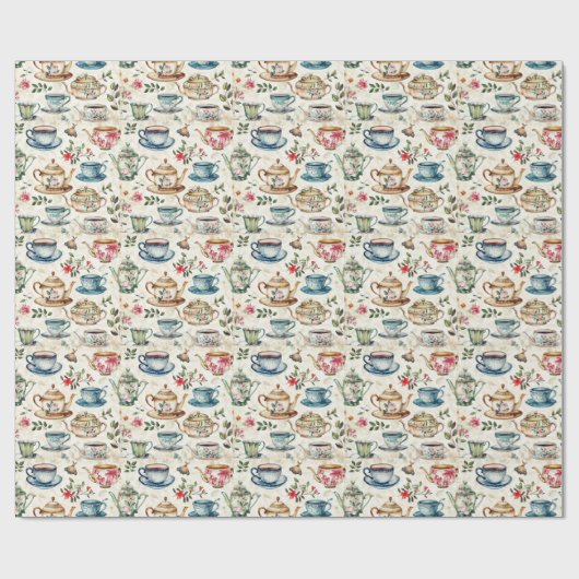 Cute tiled tea party cadeaupapier (Vlak)