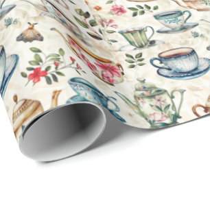 Cute tiled tea party cadeaupapier